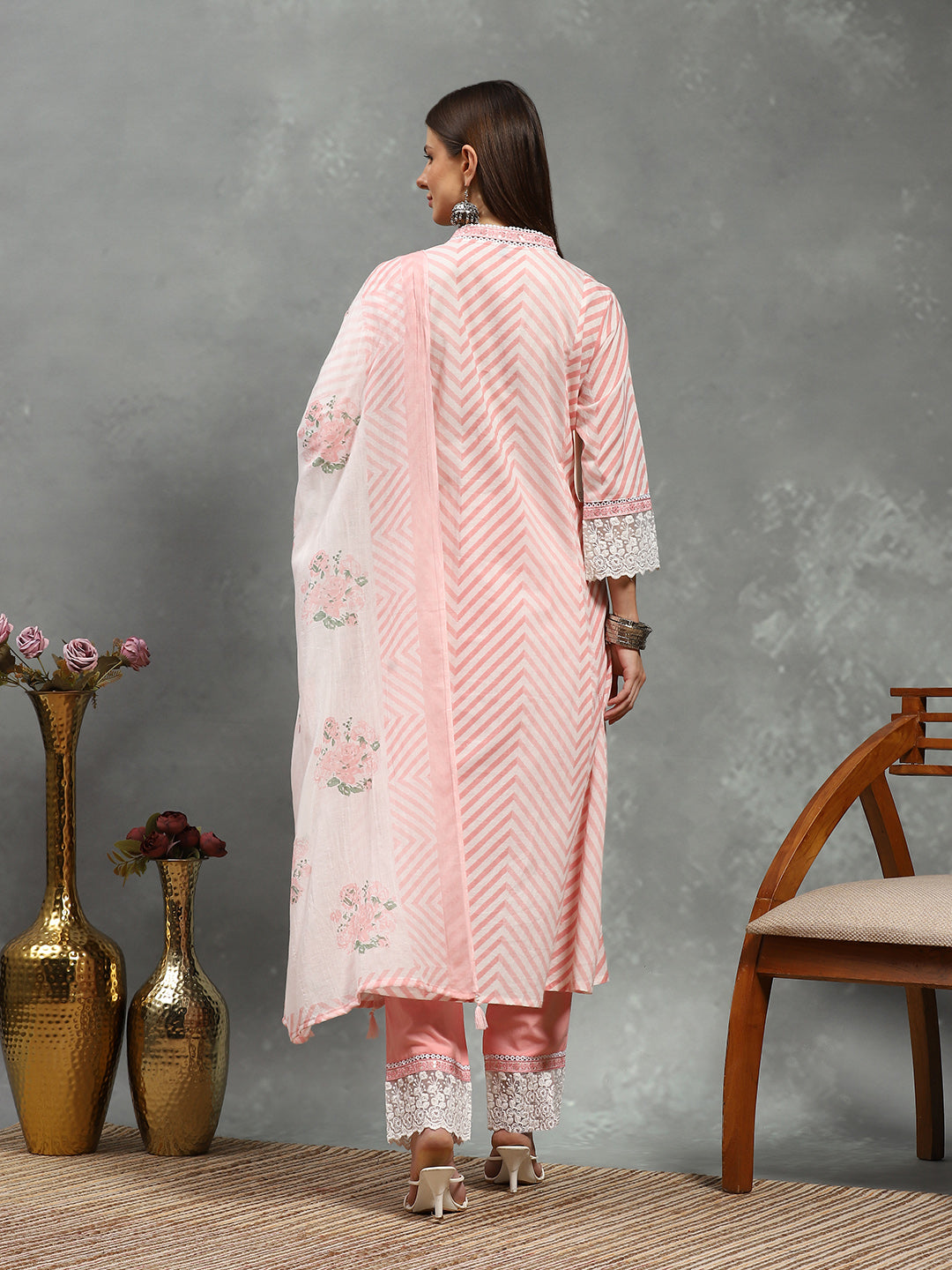 Printed Cotton Blend Kurta With Pants & Dupatta