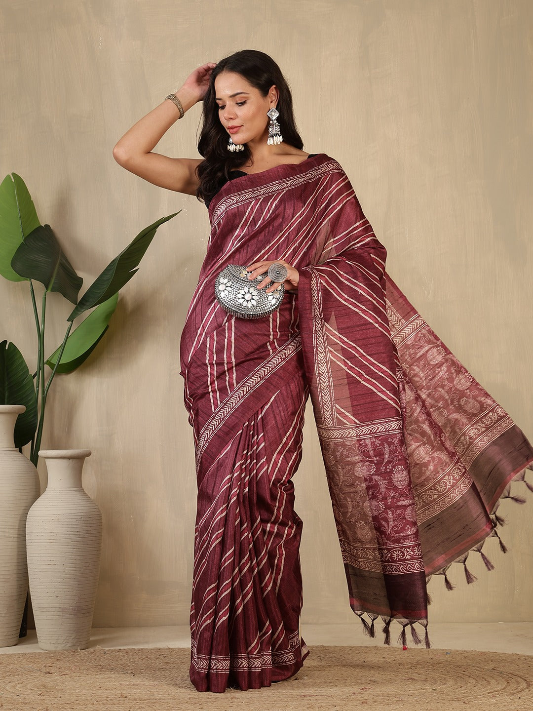 Printed Tussar Silk Saree