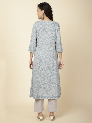 Floral Printed Cotton Kurta With Pants