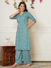 Printed Cotton Blend Kurta With Pants