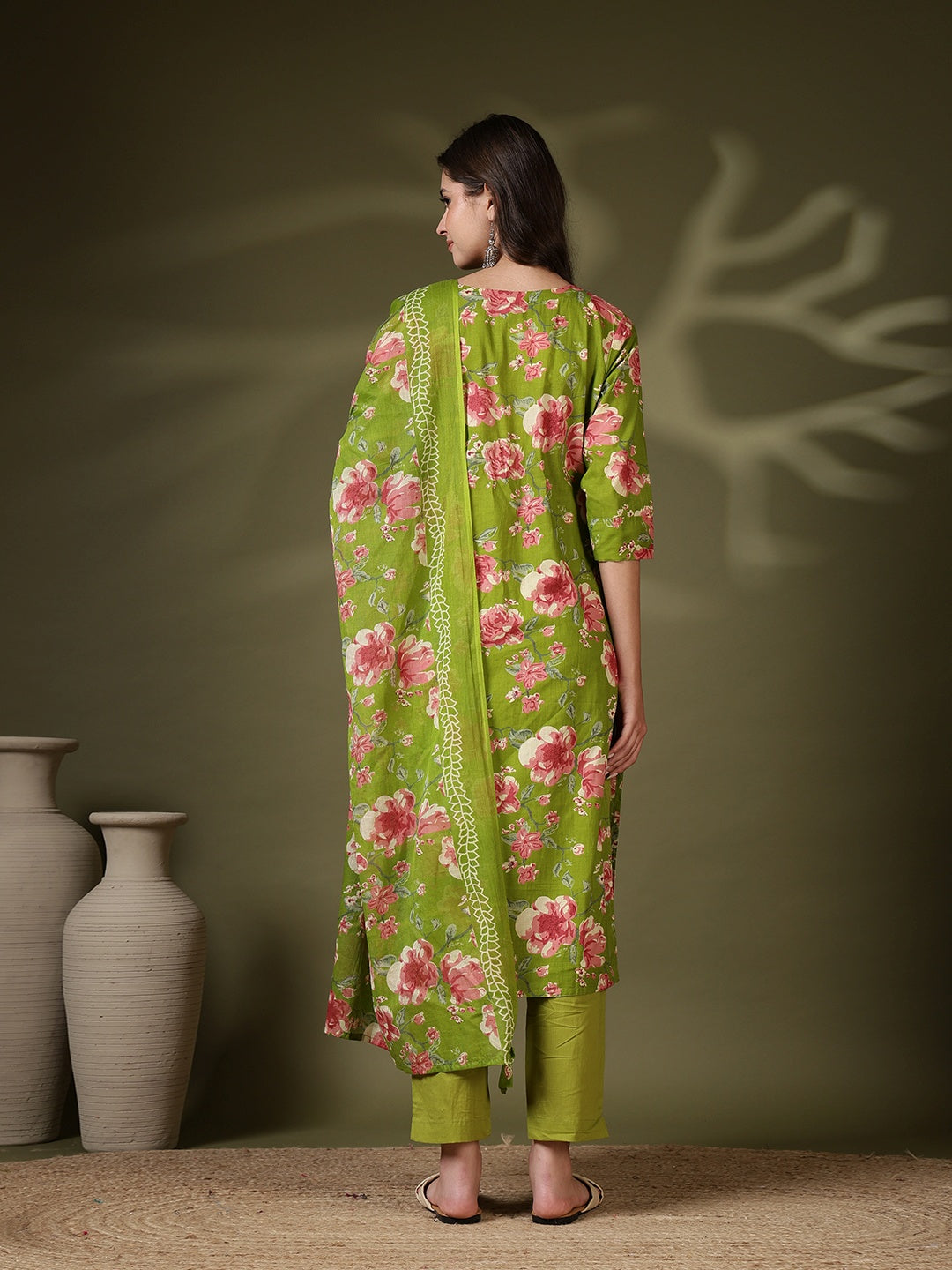 Printed Cotton Blend Kurta With Pant &amp; Dupatta