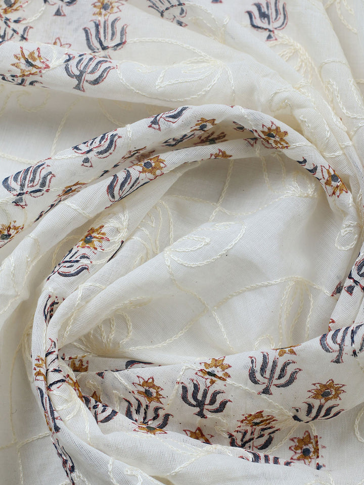 Printed Cotton Blend Unstitched Suit With Pant &amp; Dupatta