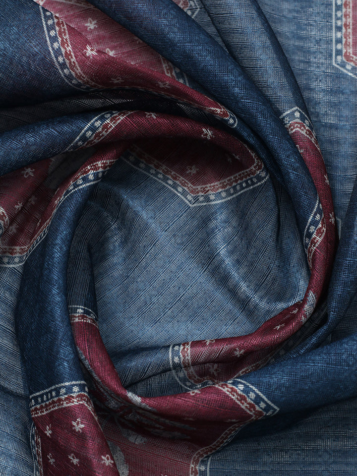 Printed Cotton Blend Unstitched Suit With Pant &amp; Dupatta