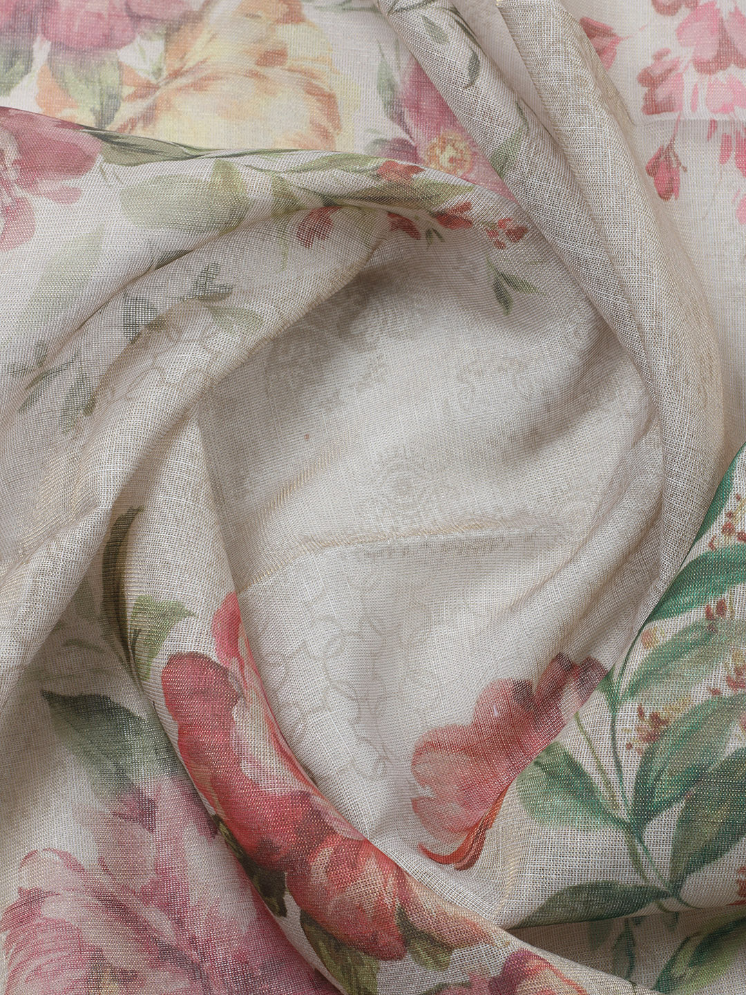 Printed Linen Blend Unstitched Suit With Pant &amp; Dupatta