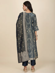 Neck Embroidery Tissue Kurta With Pants & Dupatta