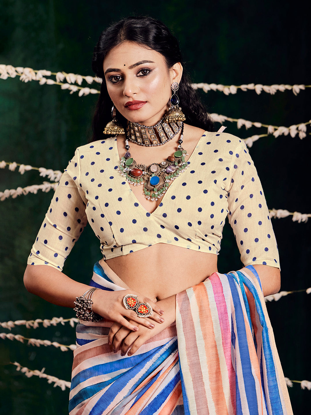 Check Printed Chanderi Saree