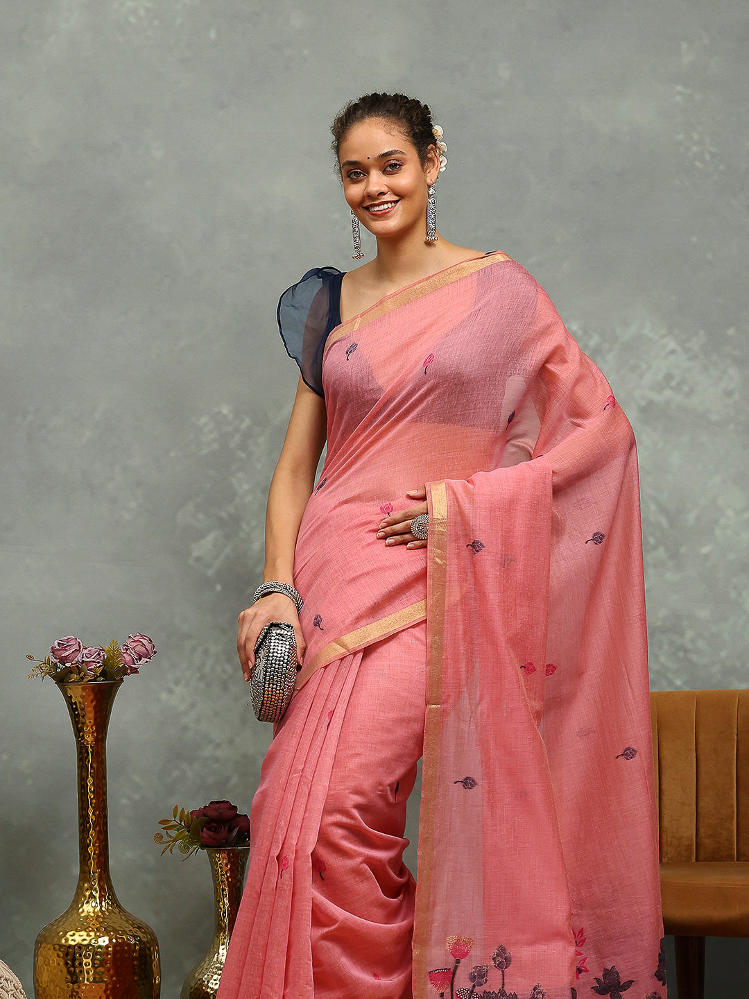 Woven Border Booti Art Silk Saree
