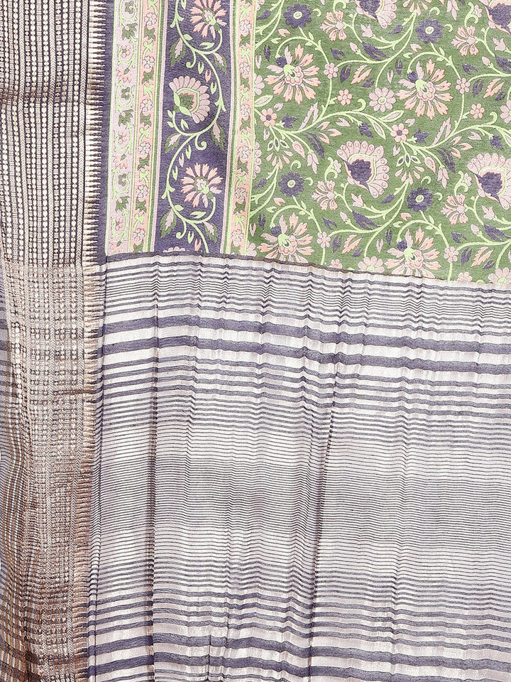 Floral Zari Border Printed Art Silk Woven Saree