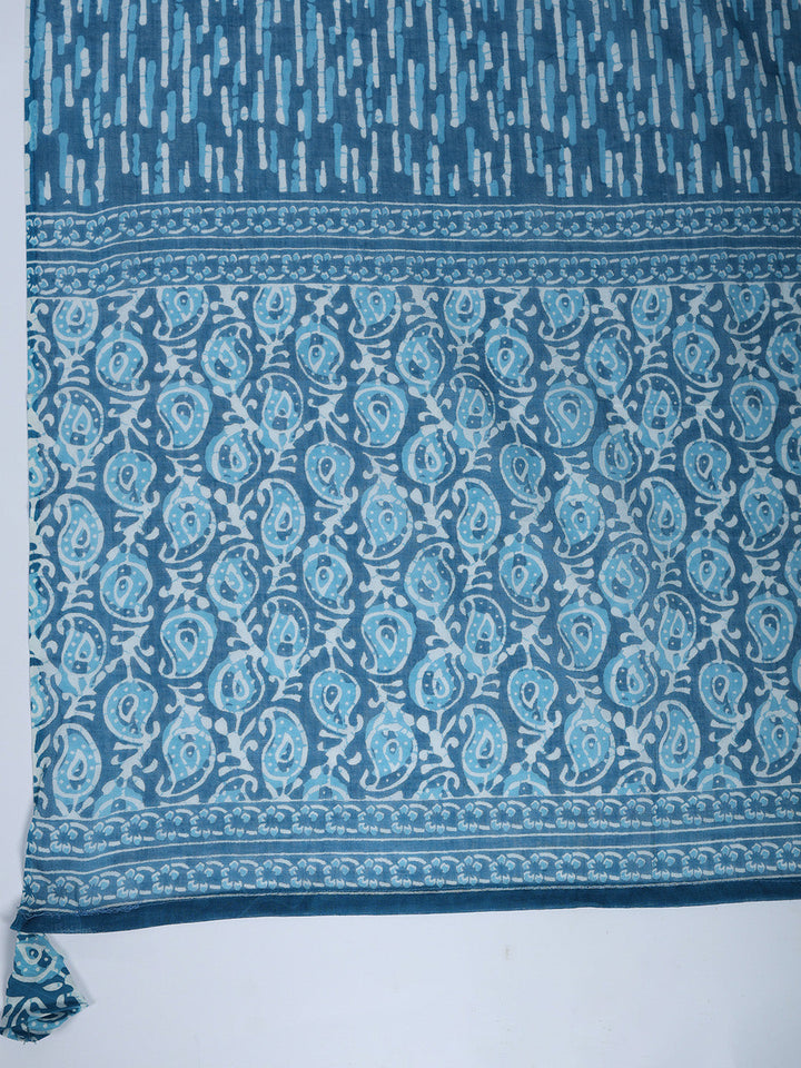 Printed Cotton Blend Suit With Pant &amp; Dupatta