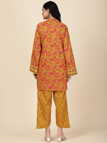 Floral Printed Cotton Kurti With Pants