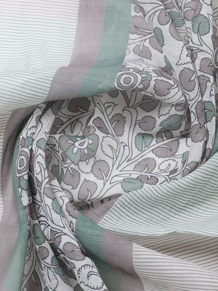 Printed Linen Blend Unstitched Suit With Pant &amp; Dupatta