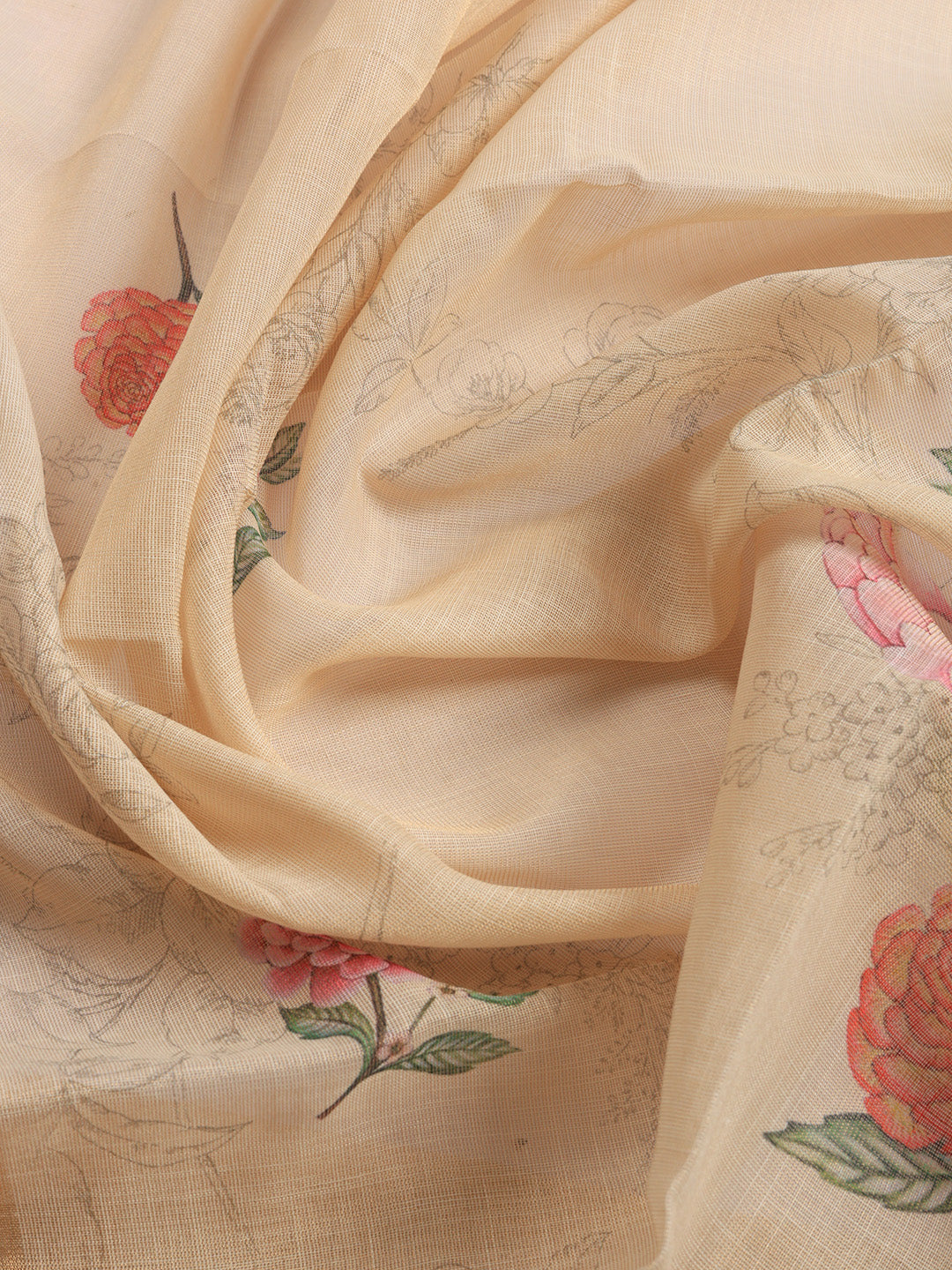 Printed Linen Blend Unstitched Suit With Pant &amp; Dupatta