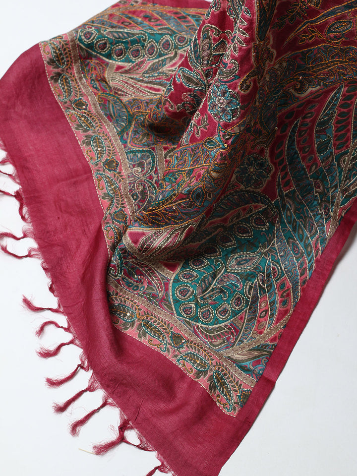 Printed Tussar Unstitched Kurta With Pant &amp; Dupatta
