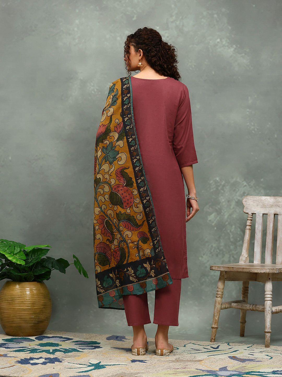 Printed Cotton Blend Kurta With Pants &amp; Dupatta
