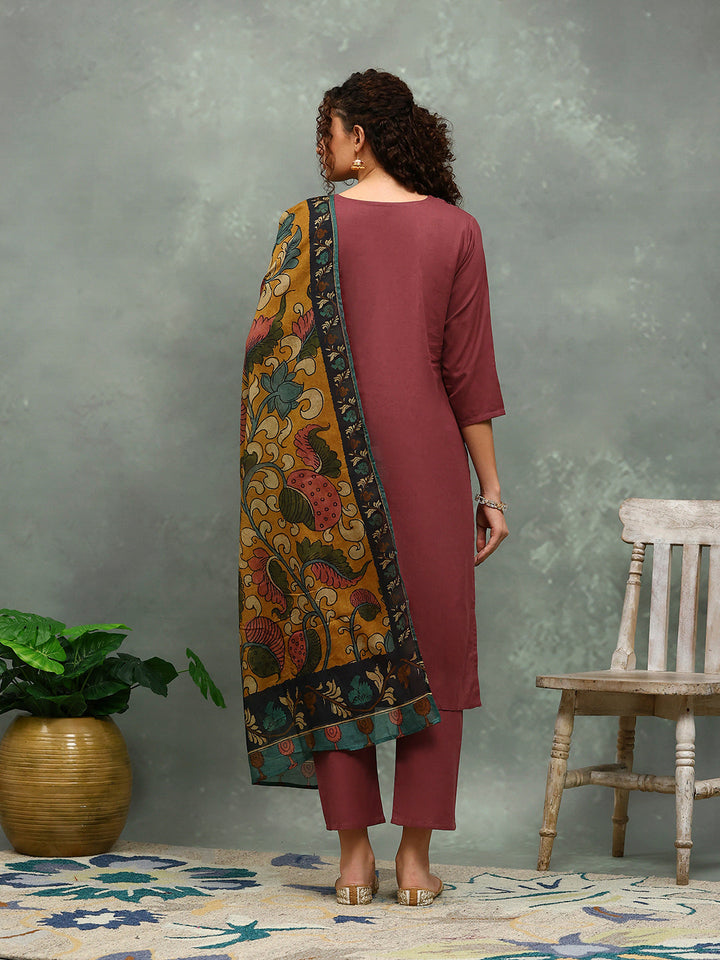 Printed Cotton Blend Kurta With Pants &amp; Dupatta