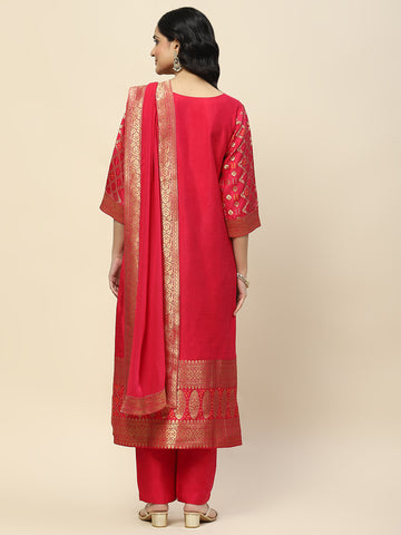 Woven Banarasi Kurta With Pants & Dupatta