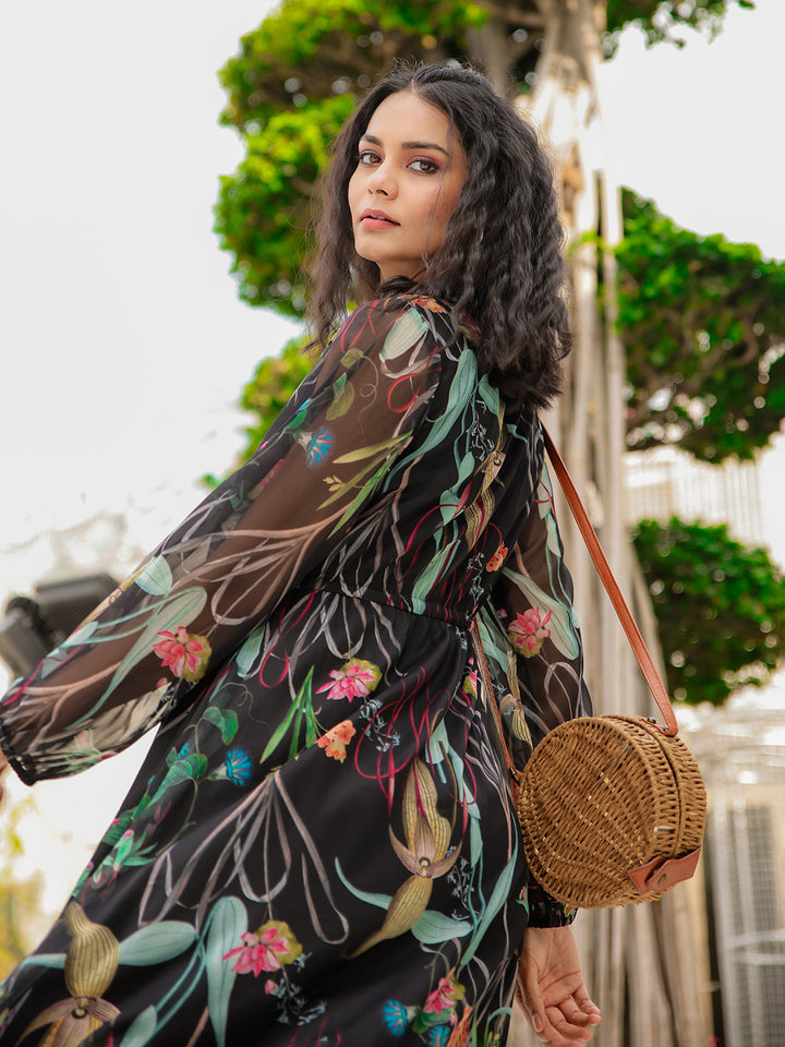 Black Art Silk Embroidered Kurta