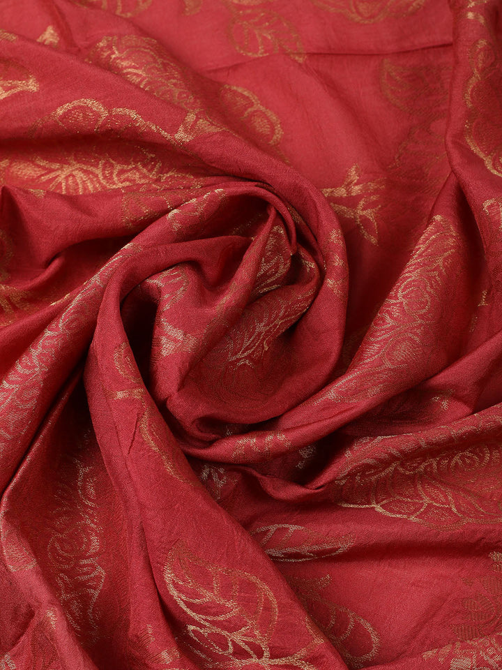 Embroidered Chanderi Unstitched Suit With Pant &amp; Dupatta
