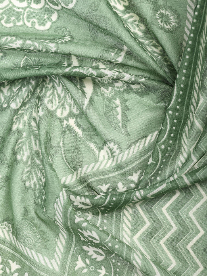 Patch Neck Cotton Blend Unstitched Suit With Dupatta
