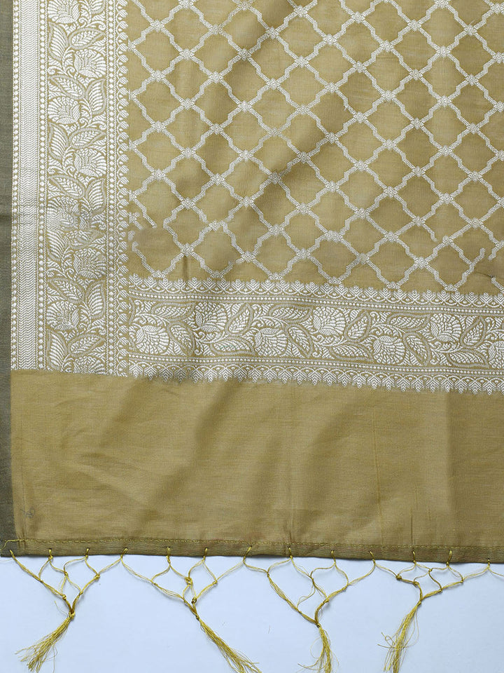 Banarasi Chanderi Unstitched Suit With Pant &amp; Dupatta