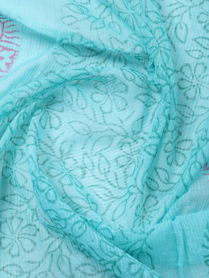 Printed Cotton Blend Unstitched Suit With Pant &amp; Dupatta