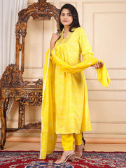 Neck Embroidery Cotton Blend Kurta With Pants & Dupatta