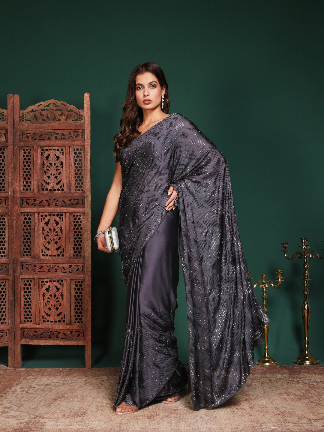 Embroidered Satin Saree