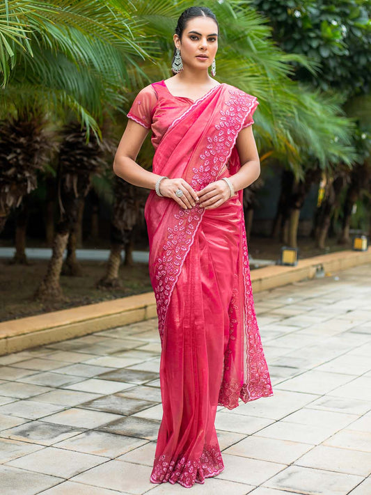 Sequence Embroidery Tissue Saree