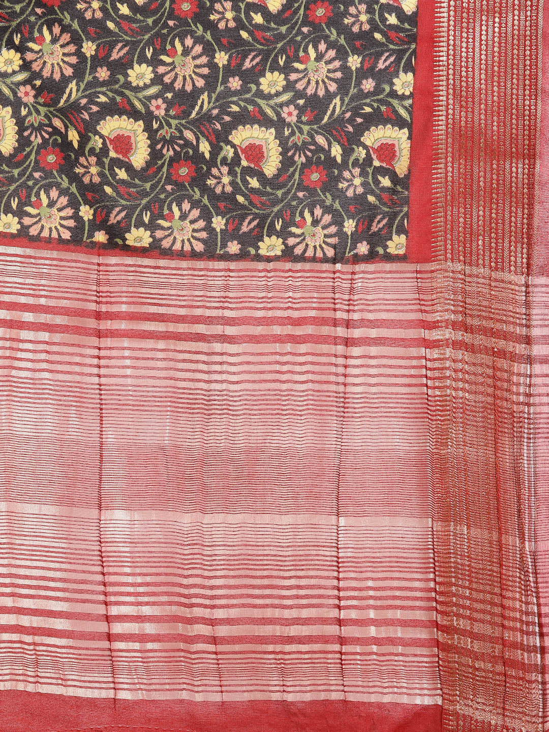 Floral Zari Border Printed Art Silk Woven Saree