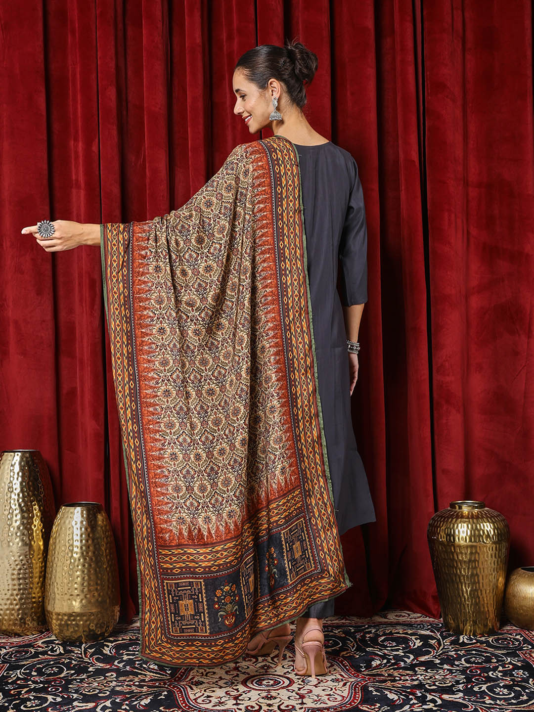 Printed Cotton Blend Kurta With Pants &amp; Dupatta