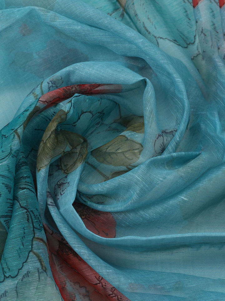 Embroidered Chanderi Unstitched Kurta With Pant &amp; Dupatta