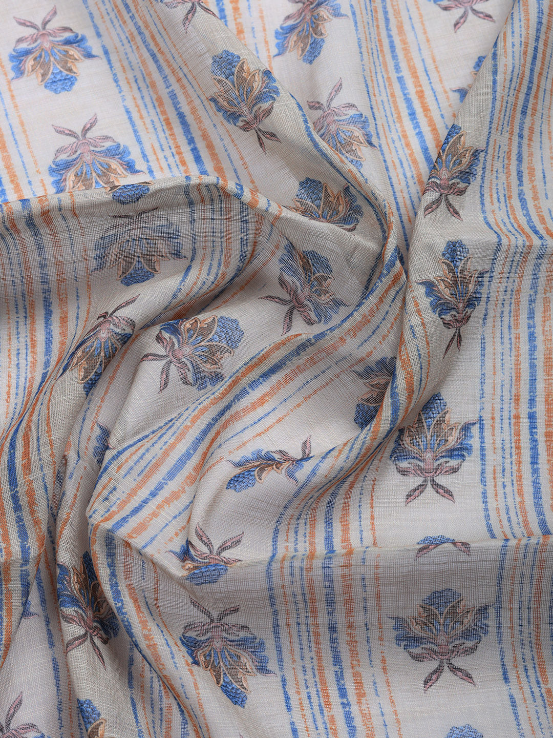 Printed Linen Blend Unstitched Suit With Pant &amp; Dupatta