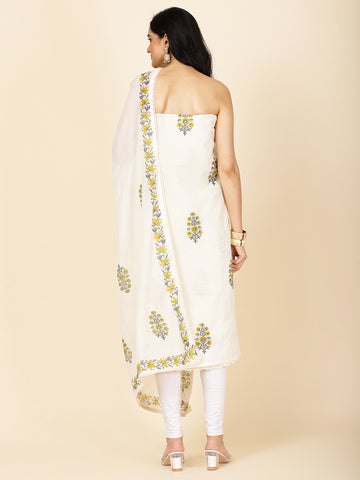 Neck Embroidered Cotton Unstitched Suit Piece With Dupatta