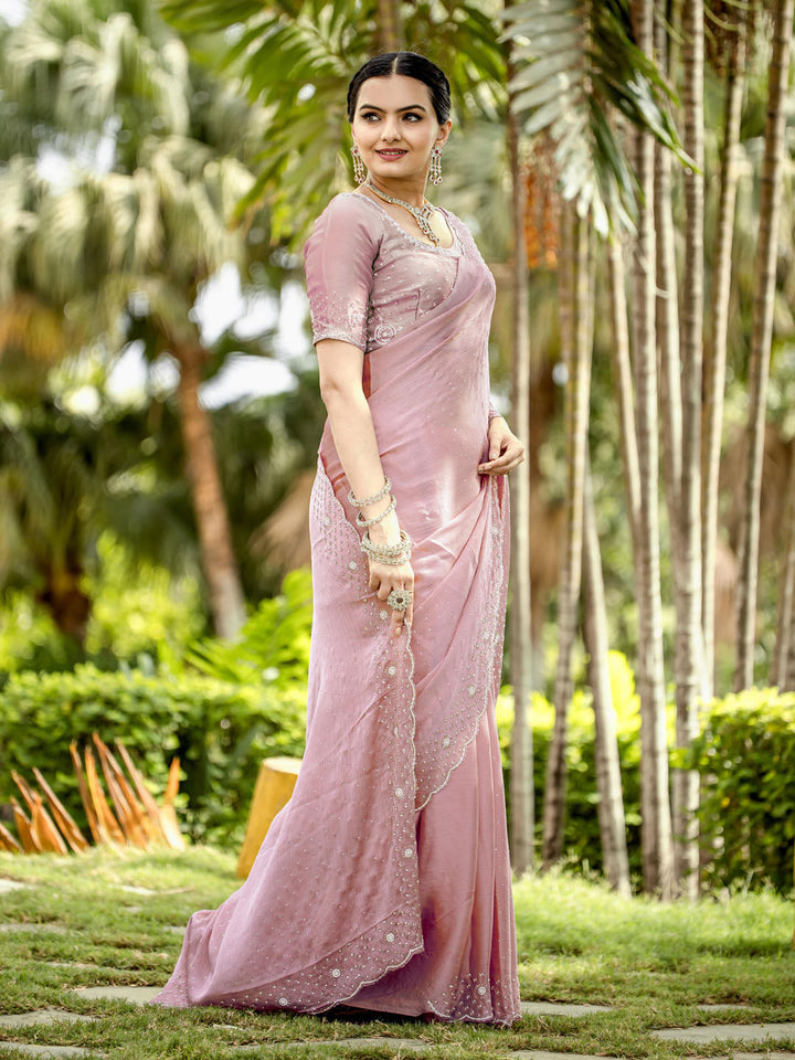 Cutdana Embroidered Chinon Saree