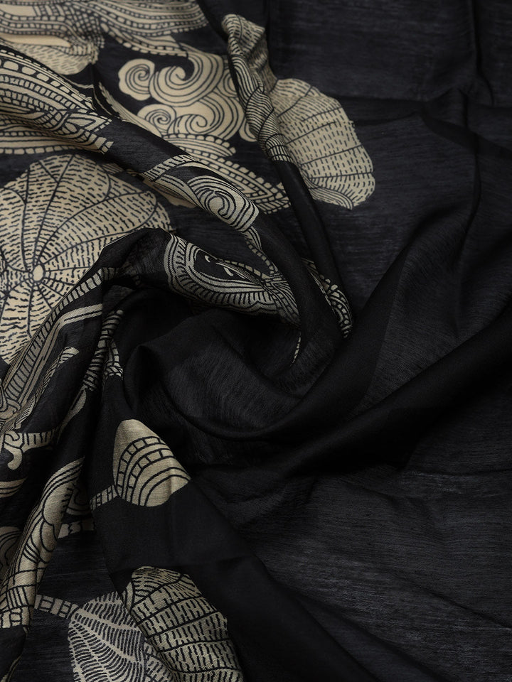 Printed Chanderi Unstitched Suit With Pant &amp; Dupatta
