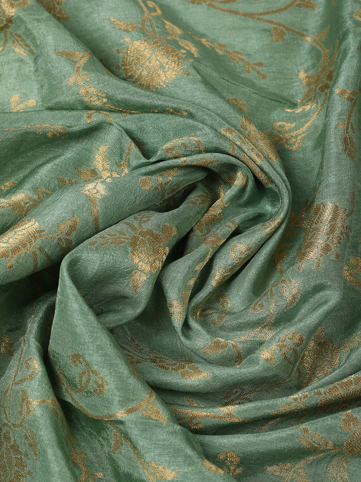Embroidered Chanderi Unstitched Suit With Pant &amp; Dupatta