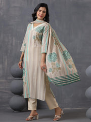 Printed Cotton Kurta With Pants & Dupatta