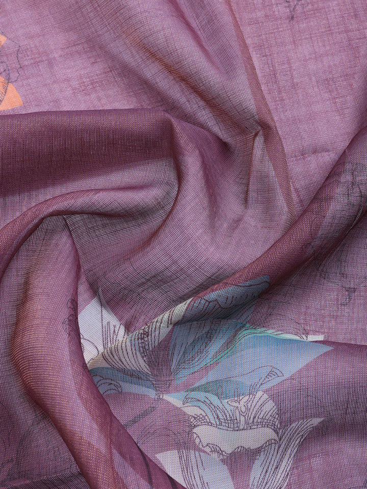 Printed Linen Blend Unstitched Suit With Pant &amp; Dupatta