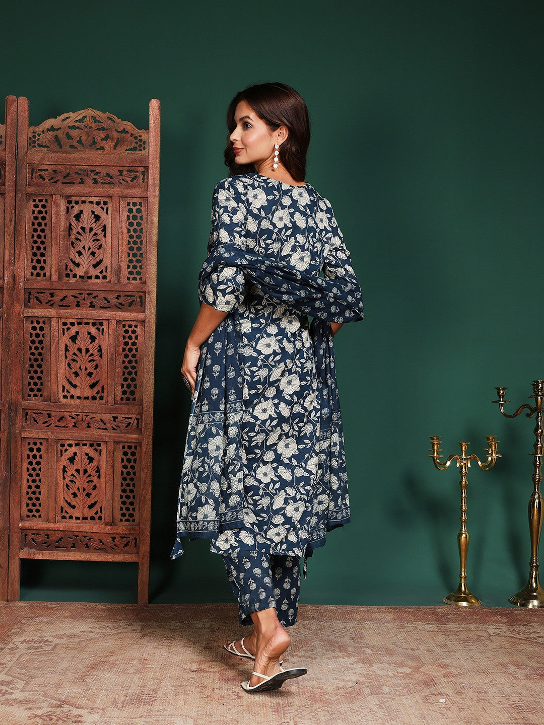 Printed Cotton Blend Kurta With Pant &amp; Dupatta