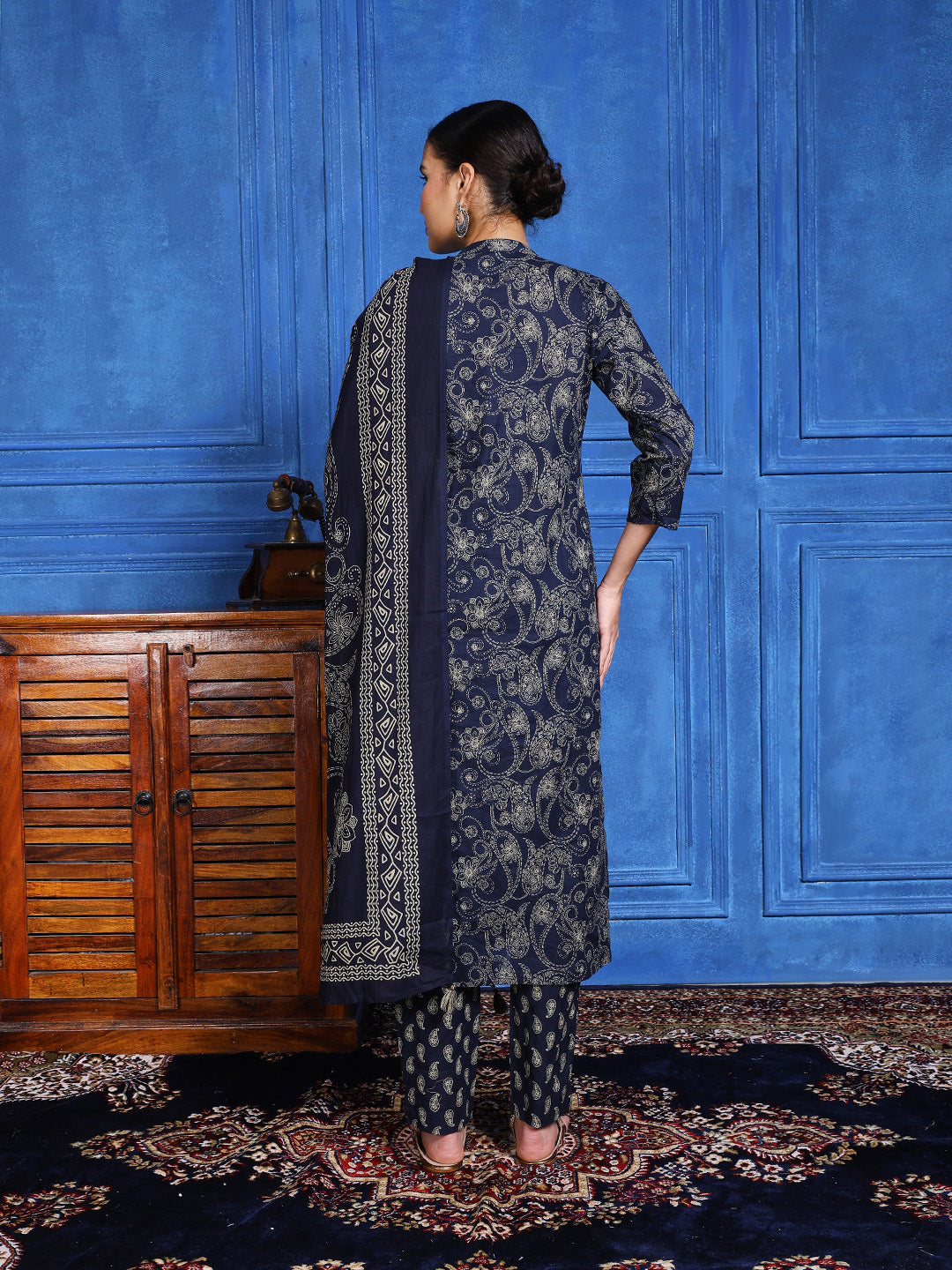 Printed Cotton Blend Kurta With Pants & Dupatta