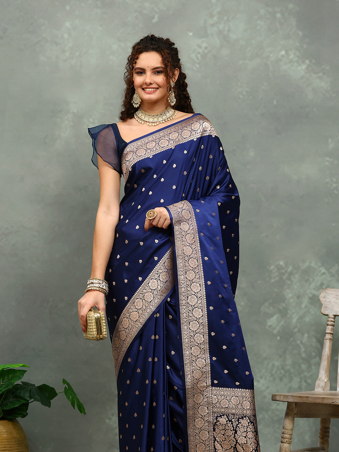 Zari Border Booti Art Silk Woven Saree