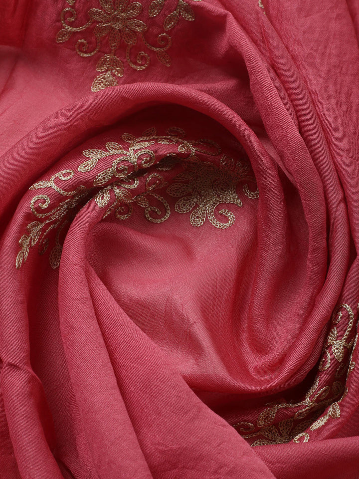 Embroidered Chanderi Unstitched Suit With Pant &amp; Dupatta