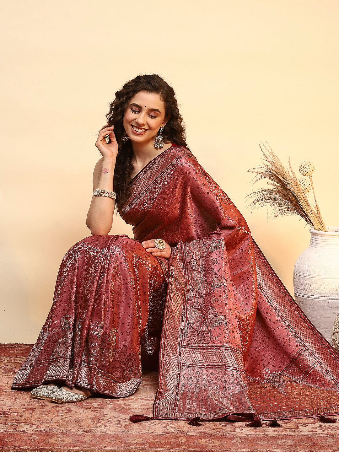 Embroidered Satin Saree