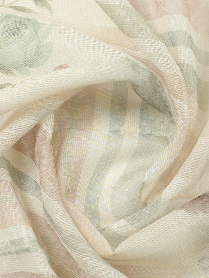 Printed Linen Blend Unstitched Suit With Pant &amp; Dupatta