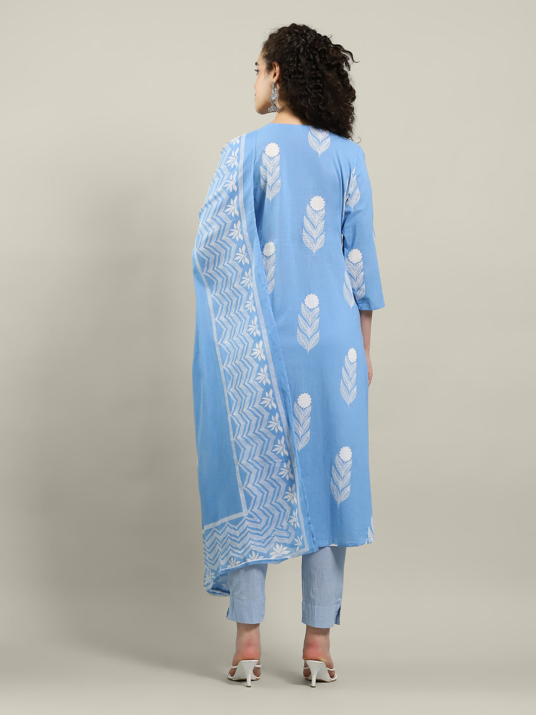 Printed Cotton Blend Kurta With Pants & Dupatta