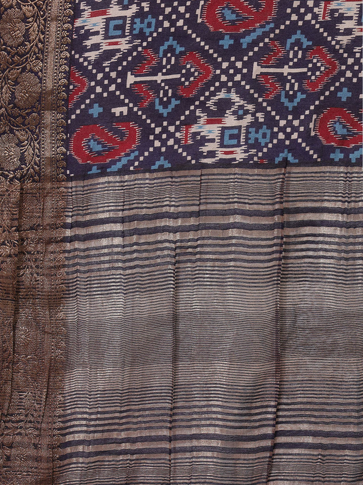 Patola Zari Border Printed Cotton Blend Woven Saree