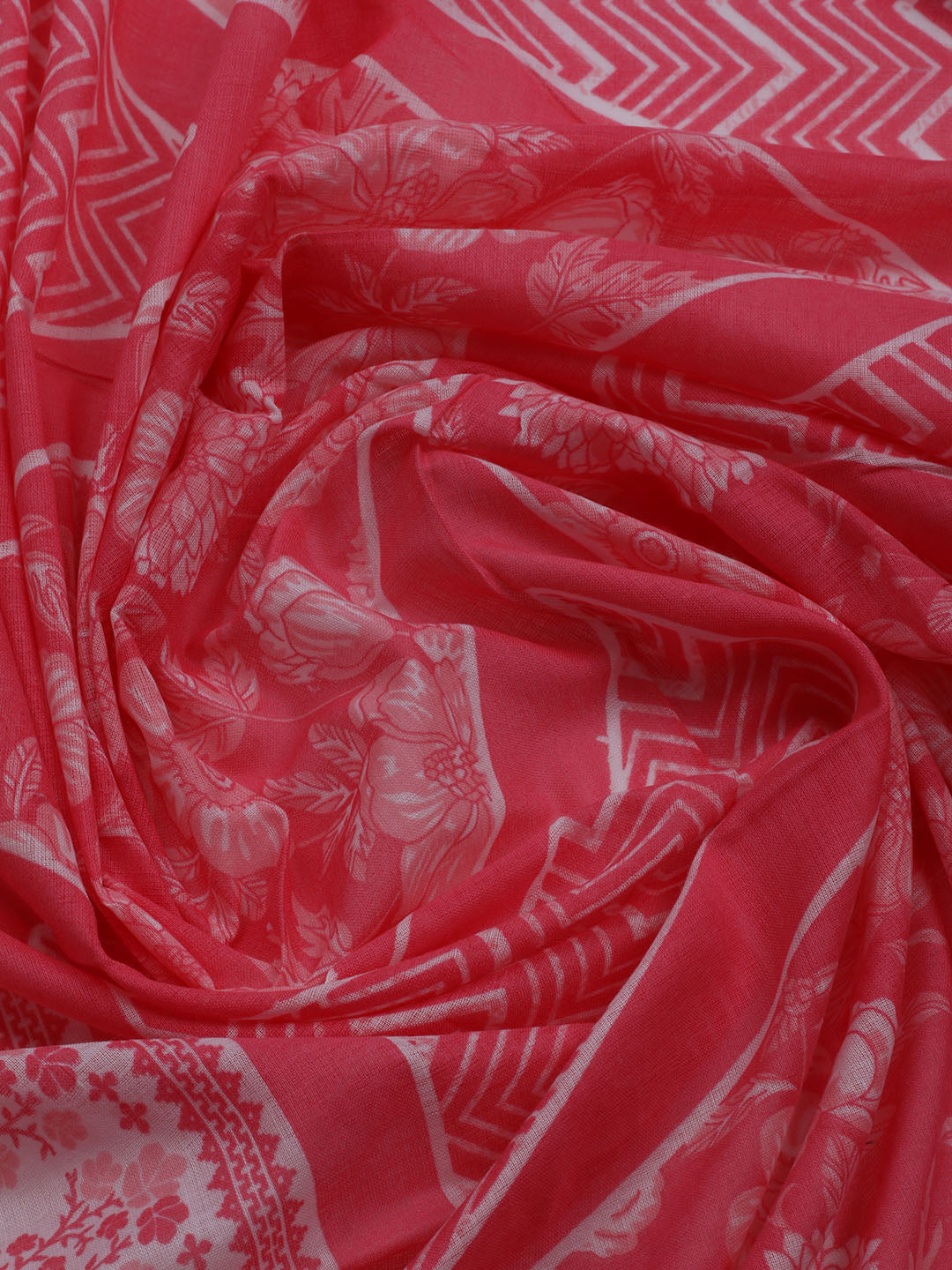 Printed Cotton Blend Unstitched Suit With Dupatta