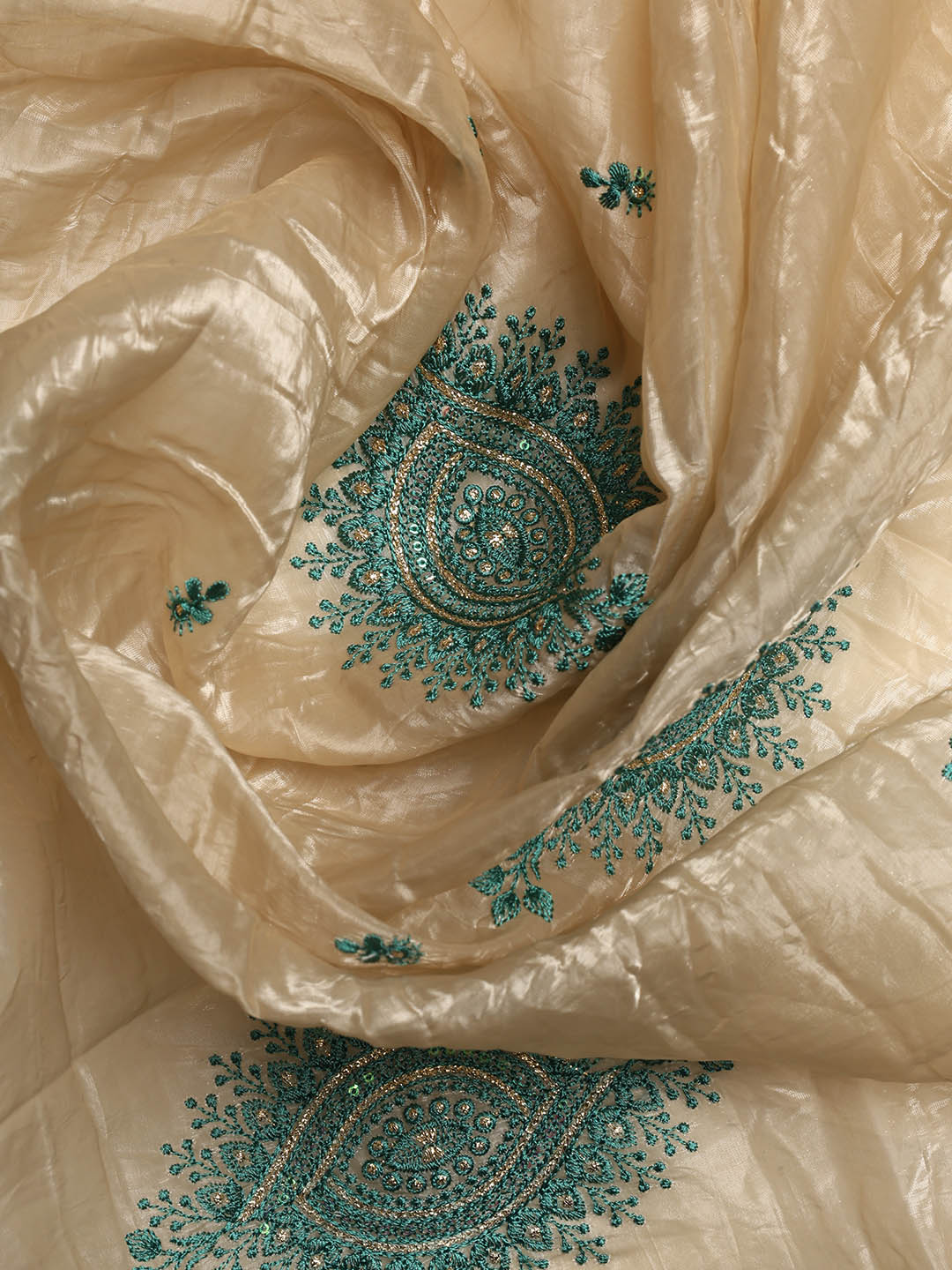 Neck Embroidered Organza Unstitched Suit With Dupatta
