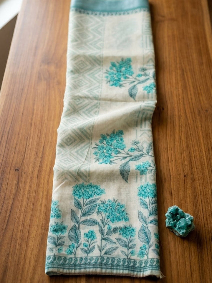 Embroidered Linen Blend Unstitched Suit With Pant &amp; Dupatta
