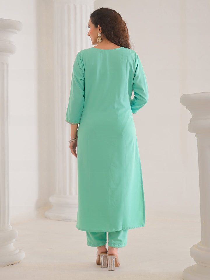 Neck Embroidery Cotton Blend Kurta With Pants &amp; Dupatta